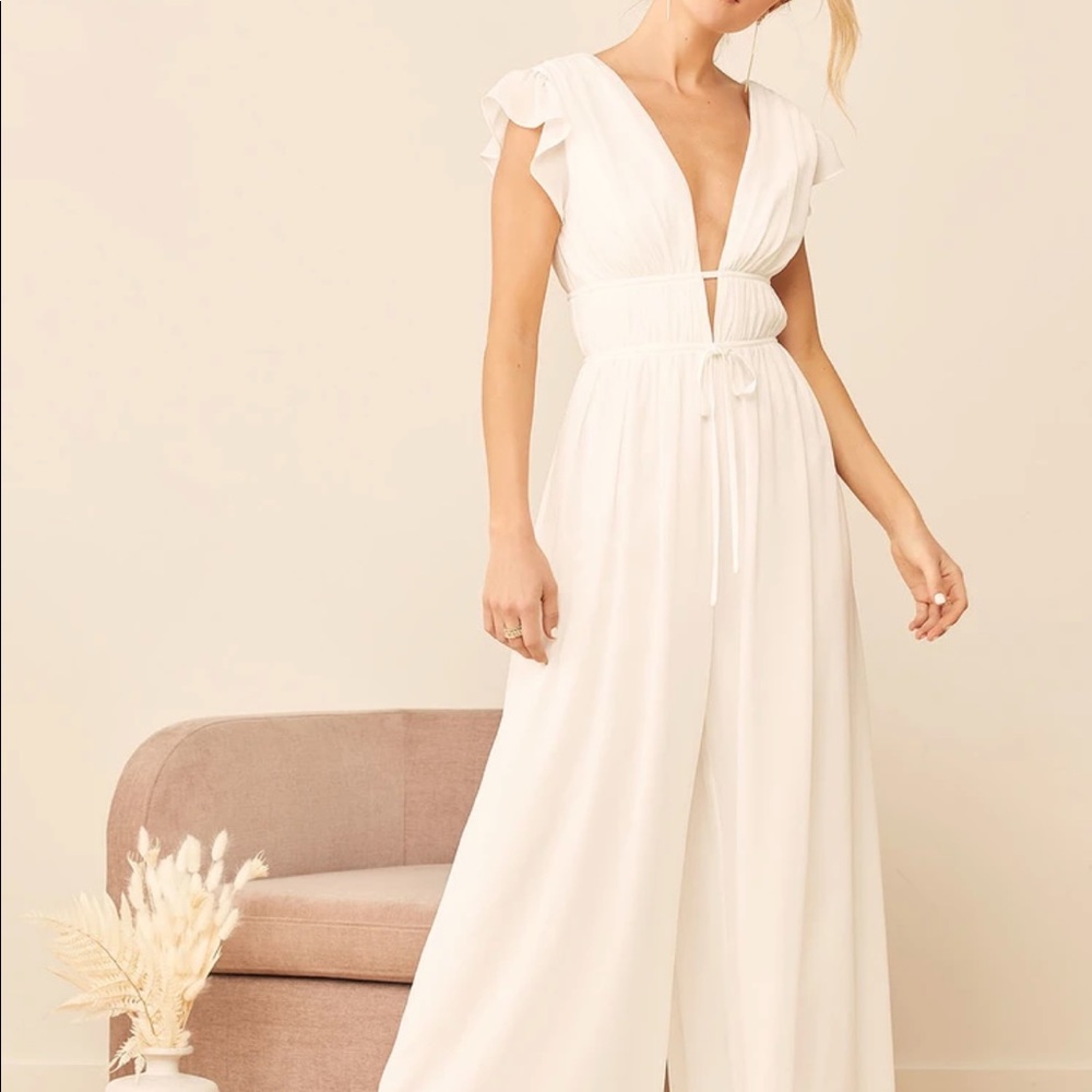 Lulus Our love song white ruffled wide leg jumpsuit. Size medium!